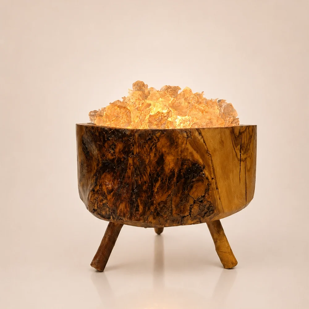 Olive Glow rock salt lamp with olive wood and Siwa salt crystals – W1