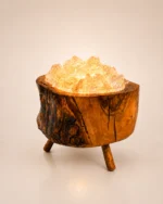 Olive Glow rock salt lamp with olive wood and Siwa salt crystals – W1