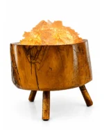 Olive Glow rock salt lamp with olive wood and Siwa salt crystals – W1