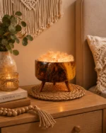 Olive Glow rock salt lamp with olive wood and Siwa salt crystals – W1