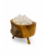 Olive Glow rock salt lamp with olive wood and Siwa salt crystals – W1