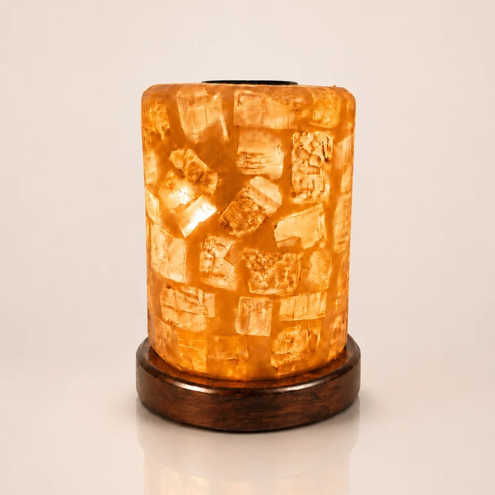 Light Mosaic rock salt lamp with olive wood and Siwa salt crystals – W2