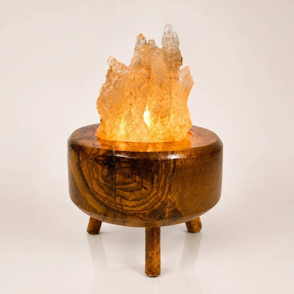 Olive Flame rock salt lamp with olive wood and Siwa salt crystals – W3