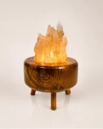 Olive Flame rock salt lamp with olive wood and Siwa salt crystals – W3