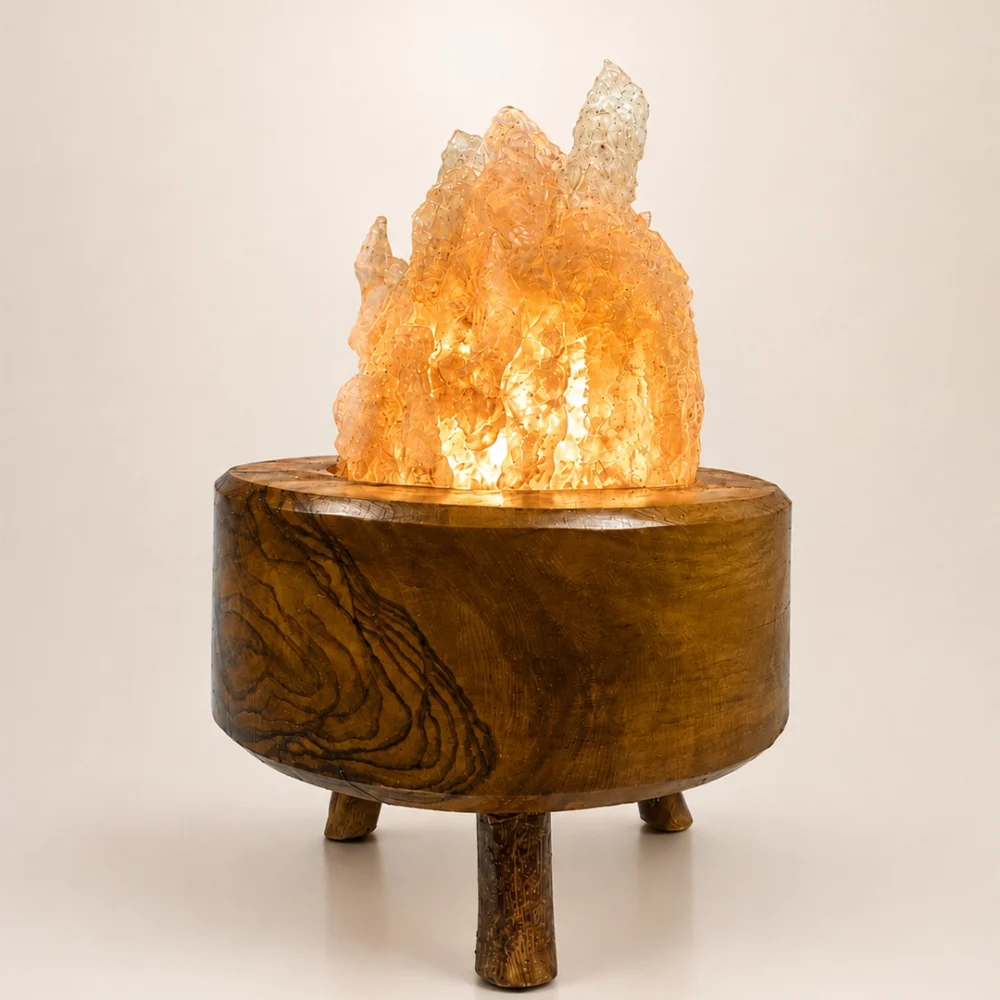 Olive Peaks rock salt lamp with olive wood and Siwa salt crystals – W4