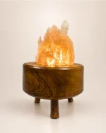 Olive Peaks rock salt lamp with olive wood and Siwa salt crystals – W4