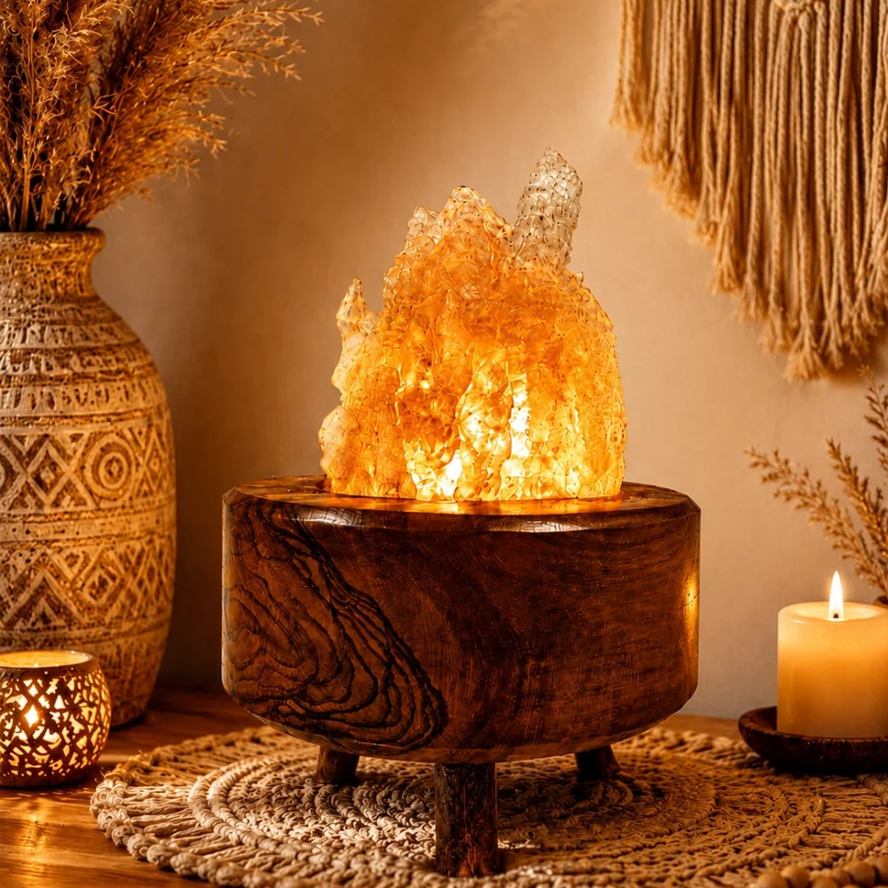 Olive Peaks rock salt lamp with olive wood and Siwa salt crystals – W4