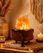 Olive Peaks rock salt lamp with olive wood and Siwa salt crystals – W4
