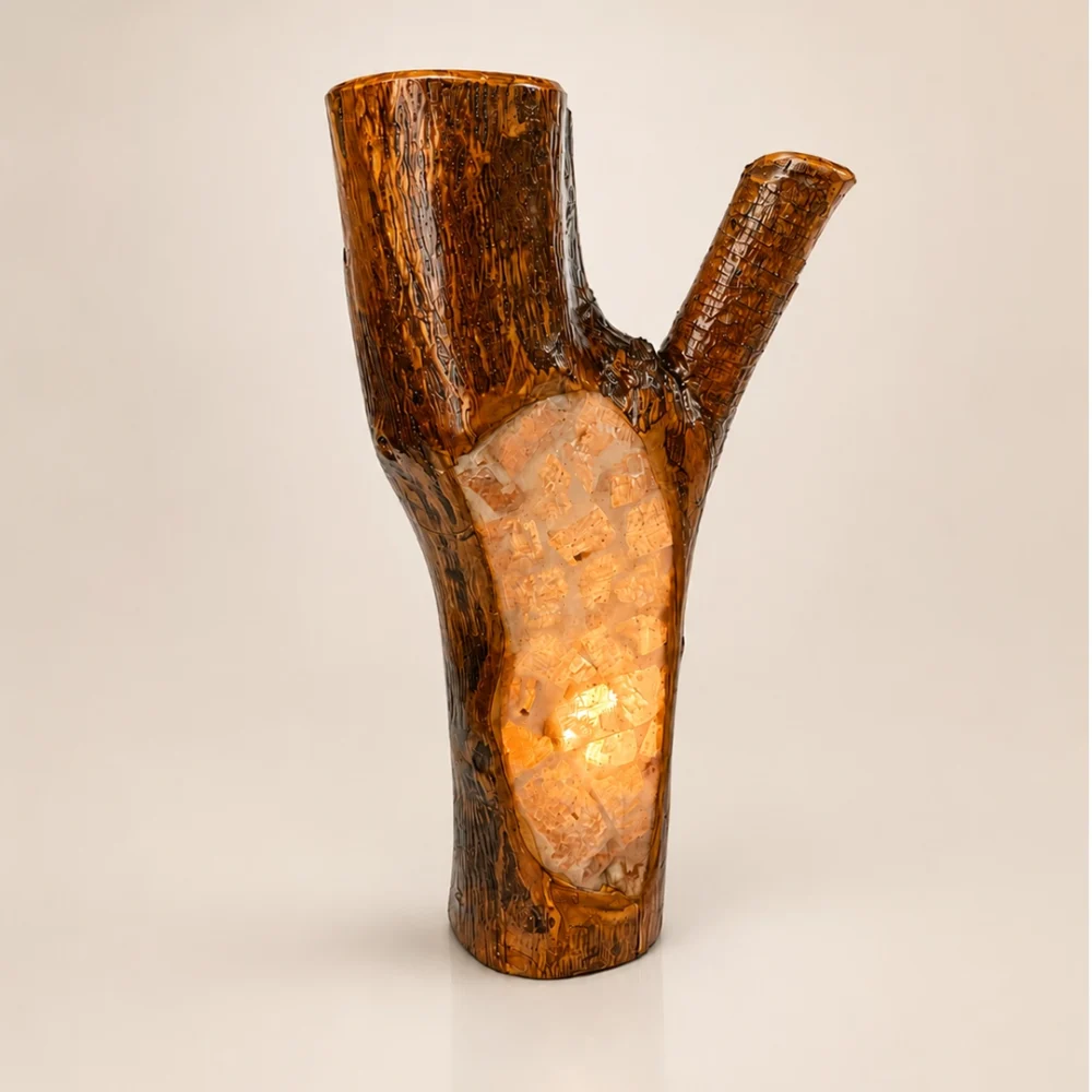 Branch of Light rock salt lamp with olive wood and Siwa salt crystals – W5