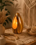 Olive Drop rock salt lamp with olive wood and Siwa salt crystals – W7