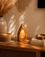 Olive Leaf rock salt lamp with olive wood and Siwa salt crystals – W8